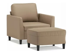 Sillón con taburete cuero sintético color capuchino 60 cm