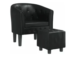 Sillón con taburete cuero sintético negro