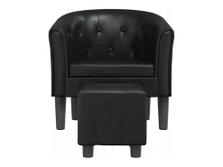 Sillón con taburete cuero sintético negro