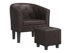 Sillón con taburete cuero sintético marrón