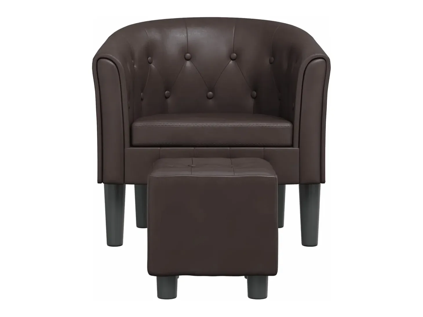 Sillón con taburete cuero sintético marrón