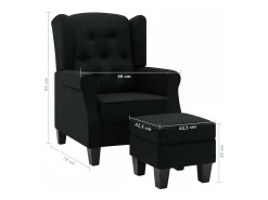 Sillón con taburete reposapiés de tela negro