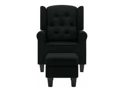Sillón con taburete reposapiés de tela negro
