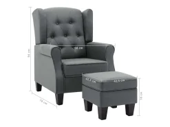Sillón con taburete reposapiés tela gris claro