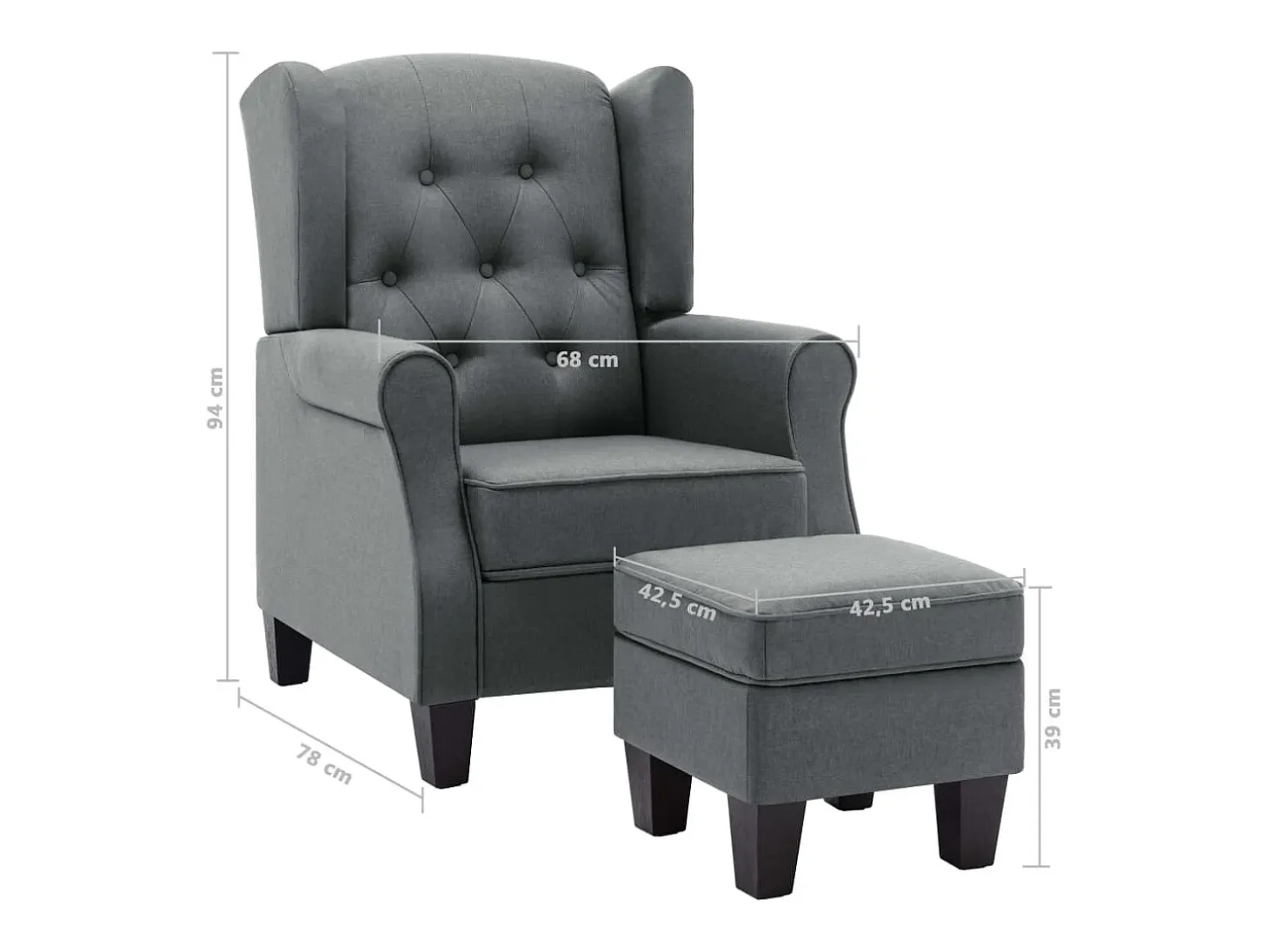 Sillón con taburete reposapiés tela gris claro