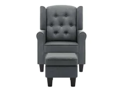 Sillón con taburete reposapiés tela gris claro