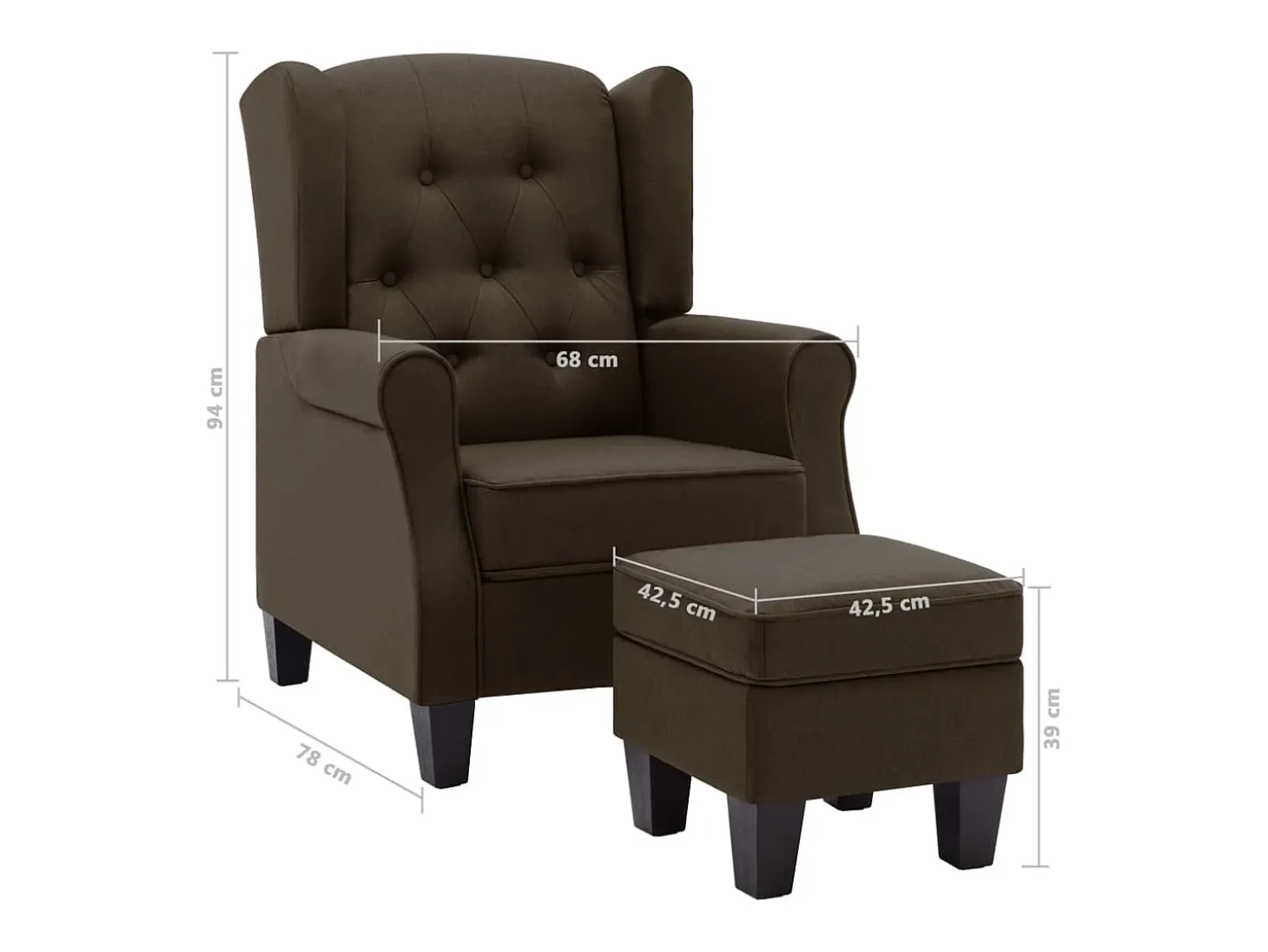 Sillón con taburete reposapiés de tela marrón