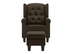 Sillón con taburete reposapiés de tela marrón