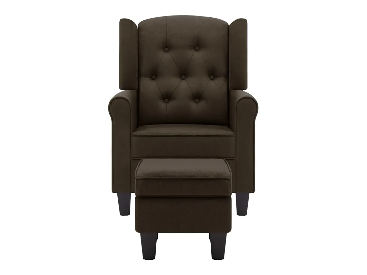 Sillón con taburete reposapiés de tela marrón