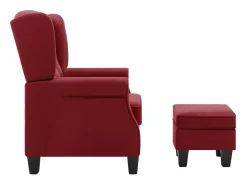 Sillón con taburete reposapiés de tela rojo tinto