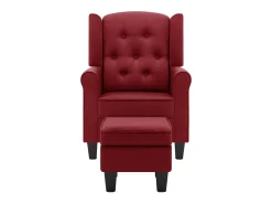 Sillón con taburete reposapiés de tela rojo tinto