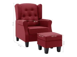 Sillón con taburete reposapiés de tela rojo tinto