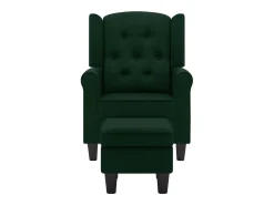 Sillón con taburete reposapiés tela verde oscuro