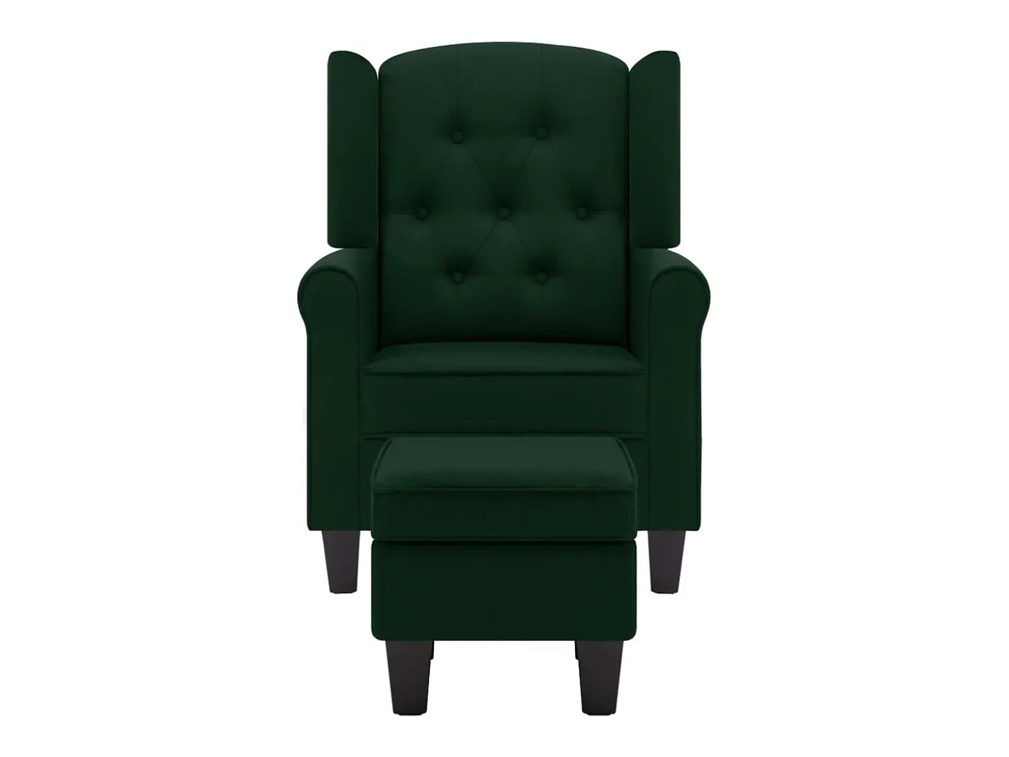 Sillón con taburete reposapiés tela verde oscuro
