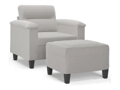 Sillón con taburete tela de microfibra gris claro 60 cm