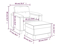 Sillón con taburete tela de microfibra beige 60 cm