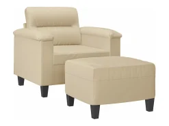 Sillón con taburete tela de microfibra crema 60 cm