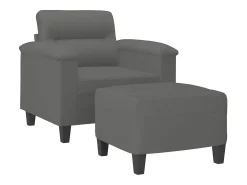 Sillón con taburete tela de microfibra gris oscuro 60 cm