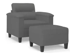 Sillón con taburete tela de microfibra gris oscuro 60 cm