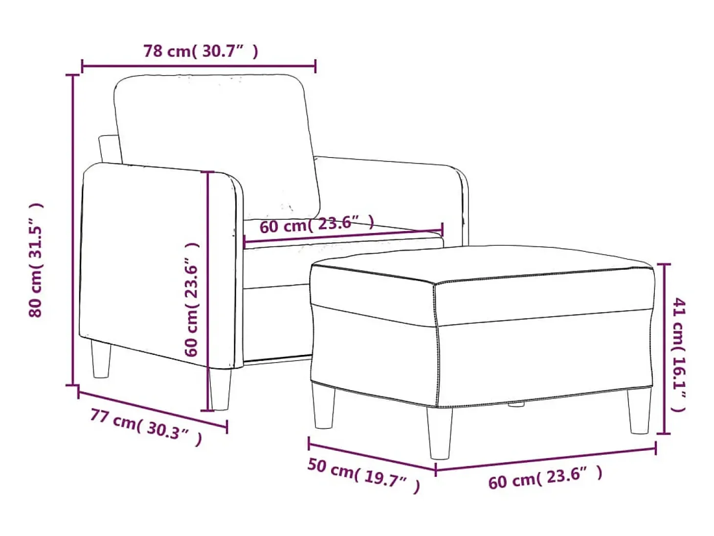 Sillón con taburete tela gris taupe 60 cm