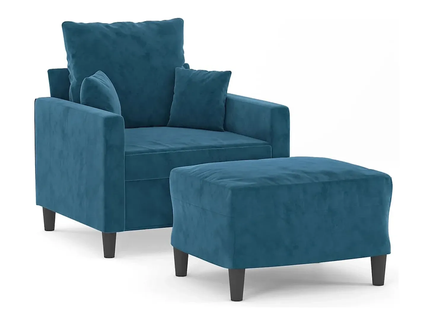Sillón con taburete terciopelo azul 60 cm