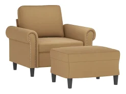 Sillón con taburete terciopelo marrón 60 cm