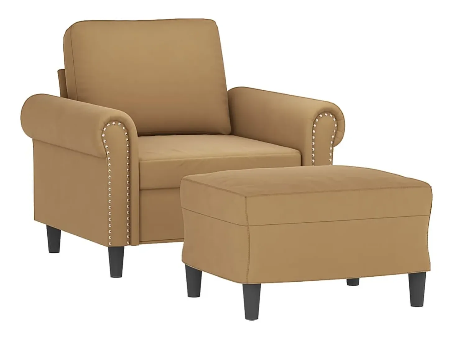 Sillón con taburete terciopelo marrón 60 cm