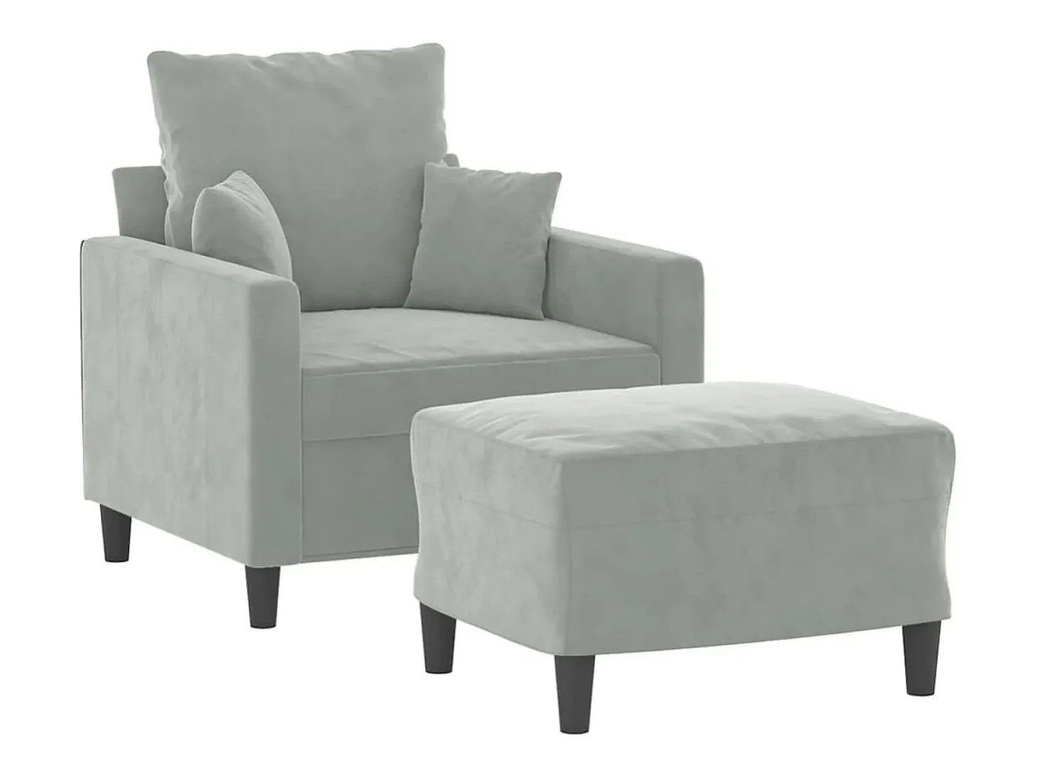 Sillón con taburete terciopelo gris claro 60 cm