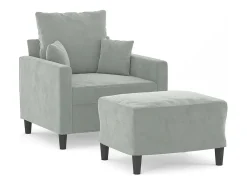 Sillón con taburete terciopelo gris claro 60 cm