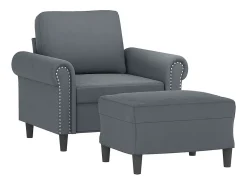 Sillón con taburete terciopelo gris oscuro 60 cm