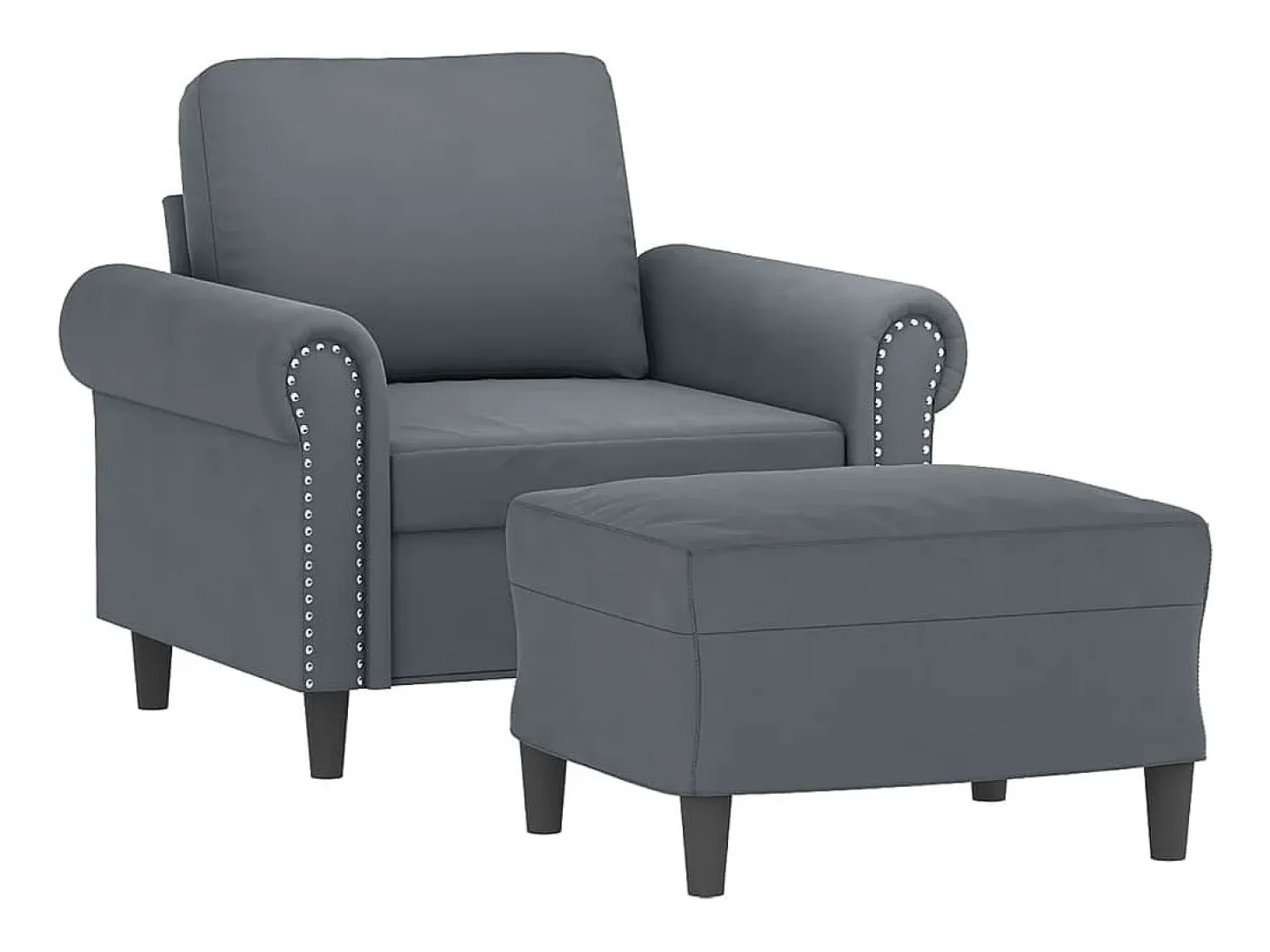 Sillón con taburete terciopelo gris oscuro 60 cm