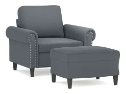 Sillón con taburete terciopelo gris oscuro 60 cm