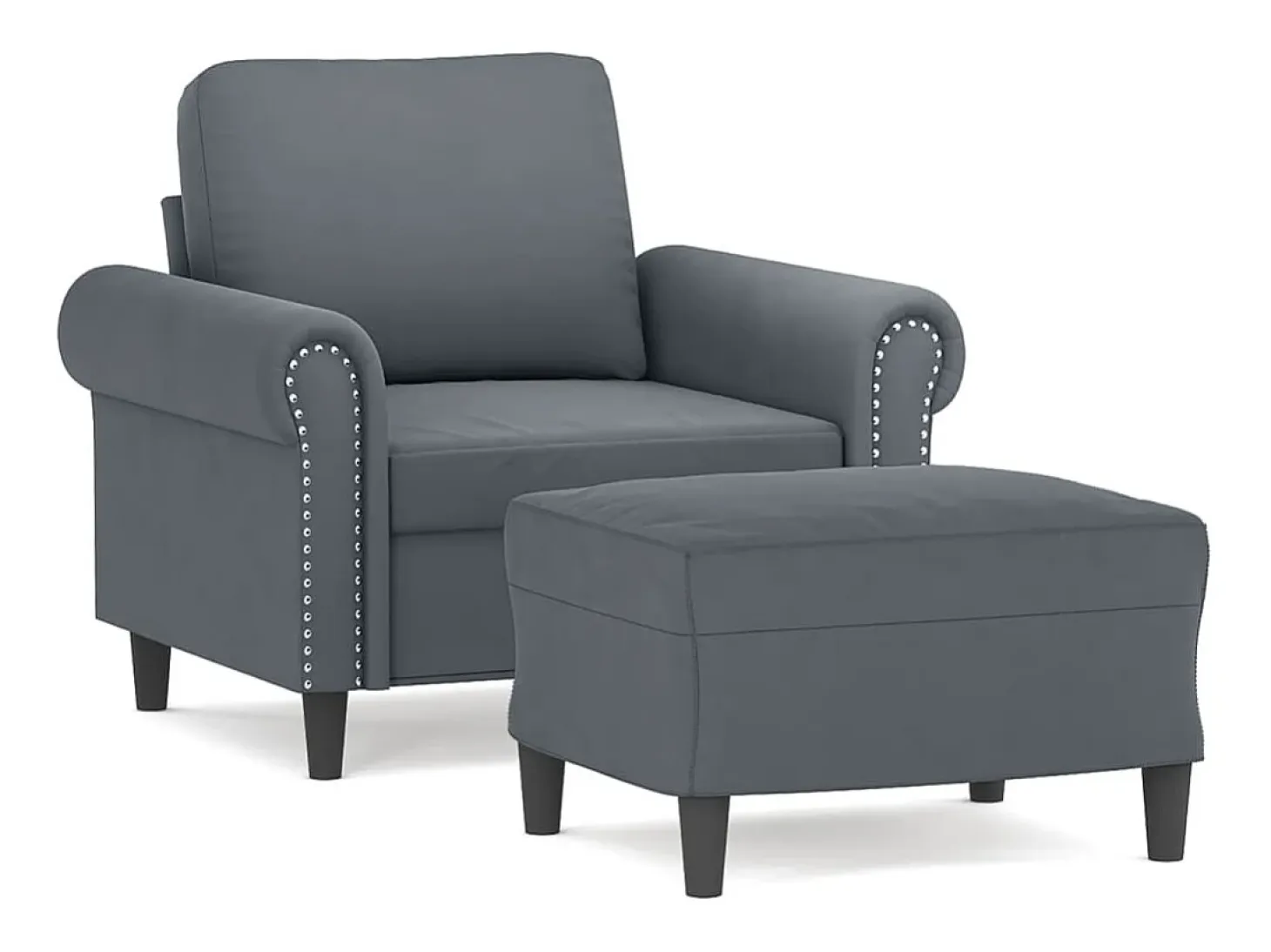 Sillón con taburete terciopelo gris oscuro 60 cm