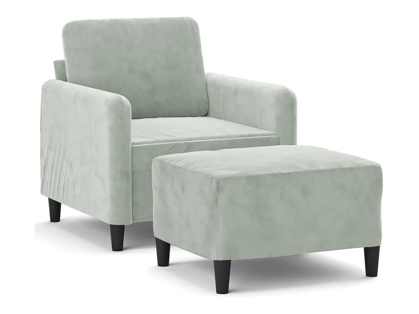 Sillón con taburete terciopelo gris claro 60 cm