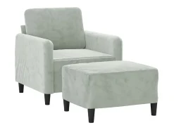 Sillón con taburete terciopelo gris claro 60 cm