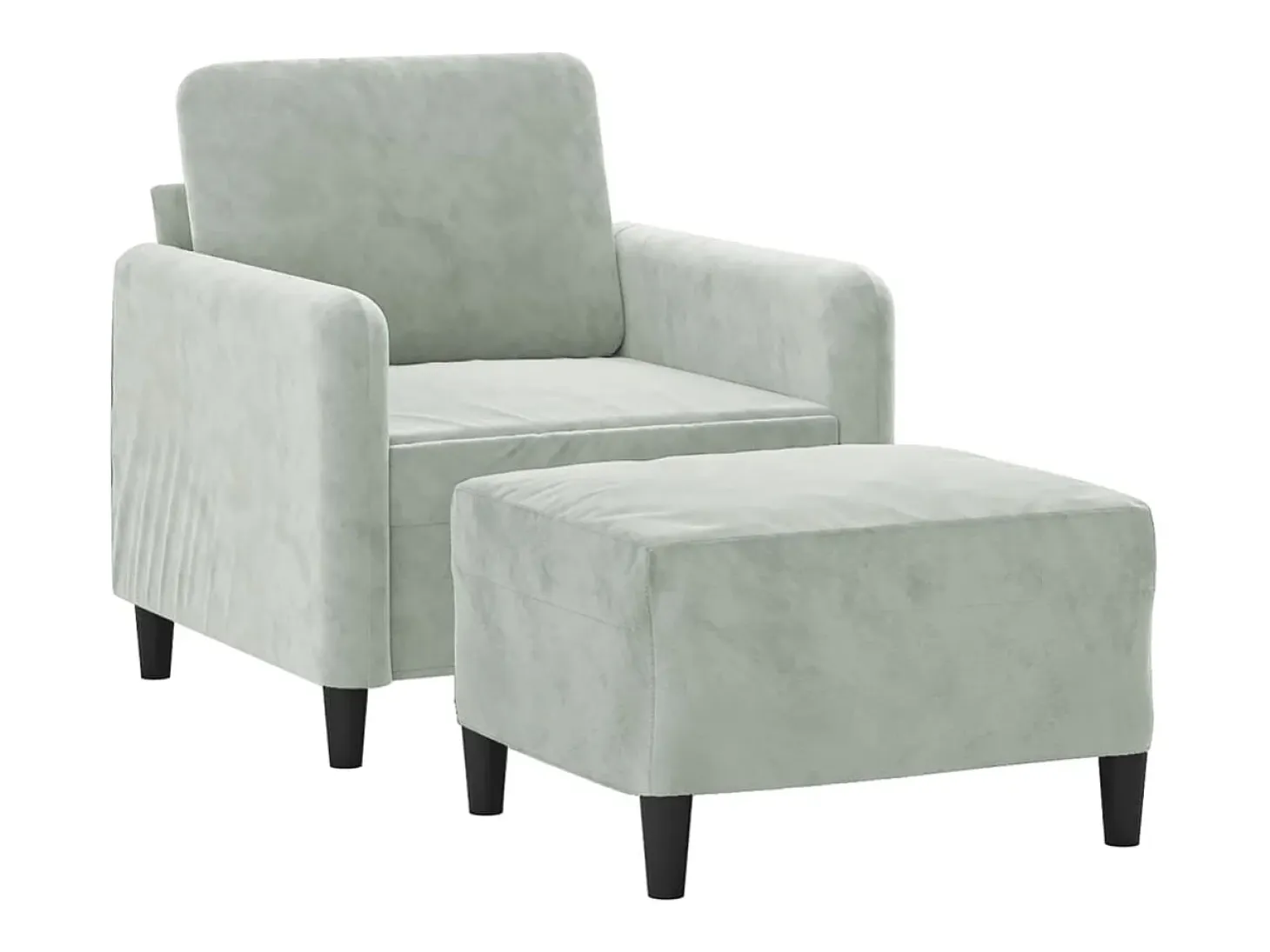 Sillón con taburete terciopelo gris claro 60 cm
