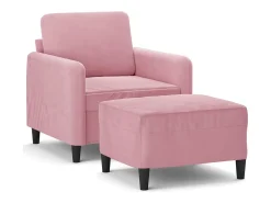 Sillón con taburete terciopelo rosa 60 cm