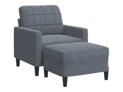 Sillón con taburete terciopelo gris oscuro 60 cm
