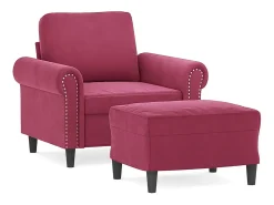 Sillón con taburete terciopelo rojo tinto 60 cm