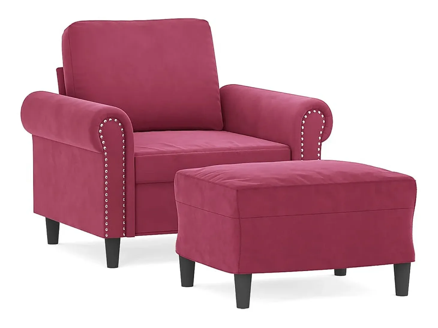Sillón con taburete terciopelo rojo tinto 60 cm