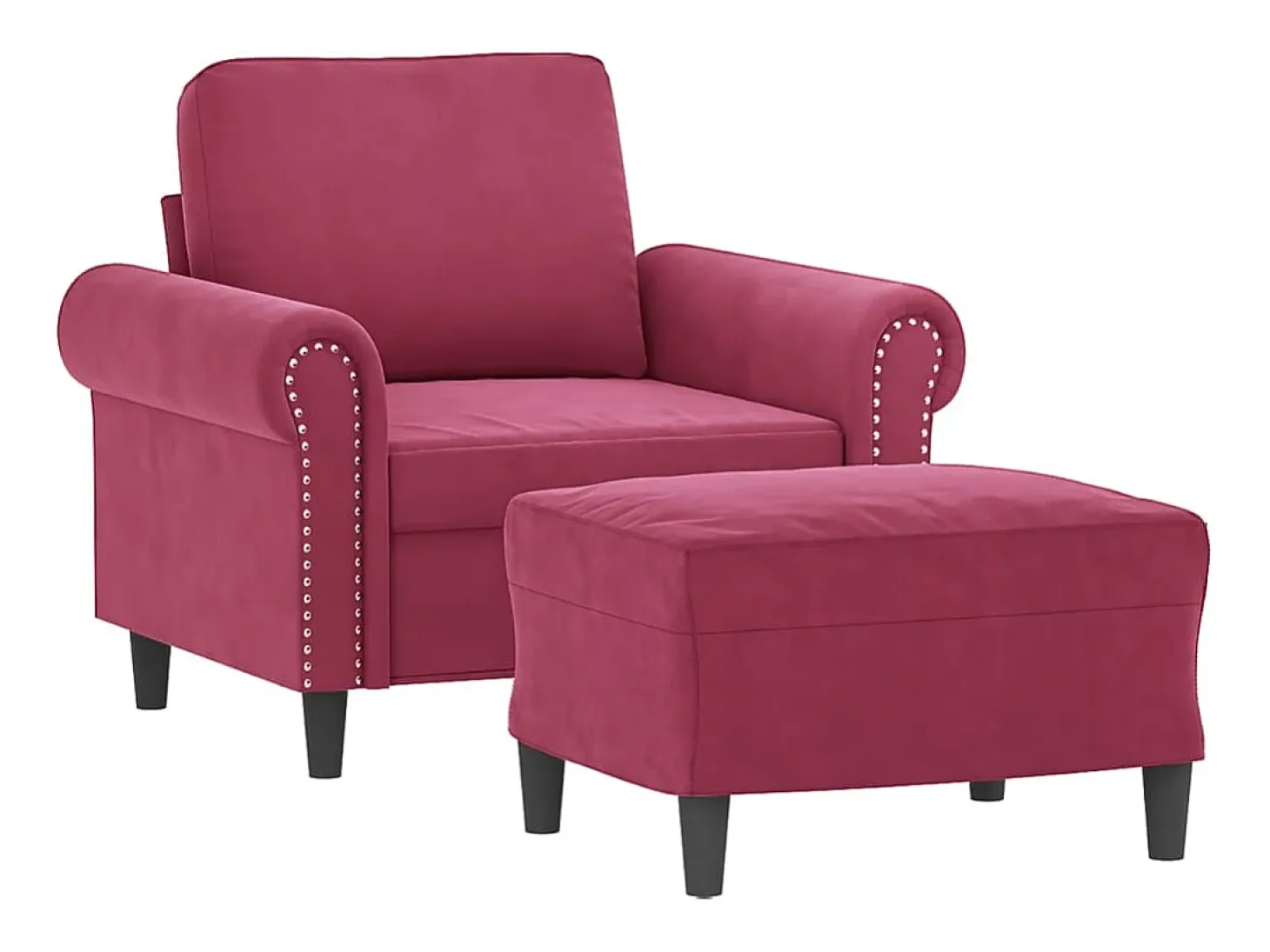 Sillón con taburete terciopelo rojo tinto 60 cm