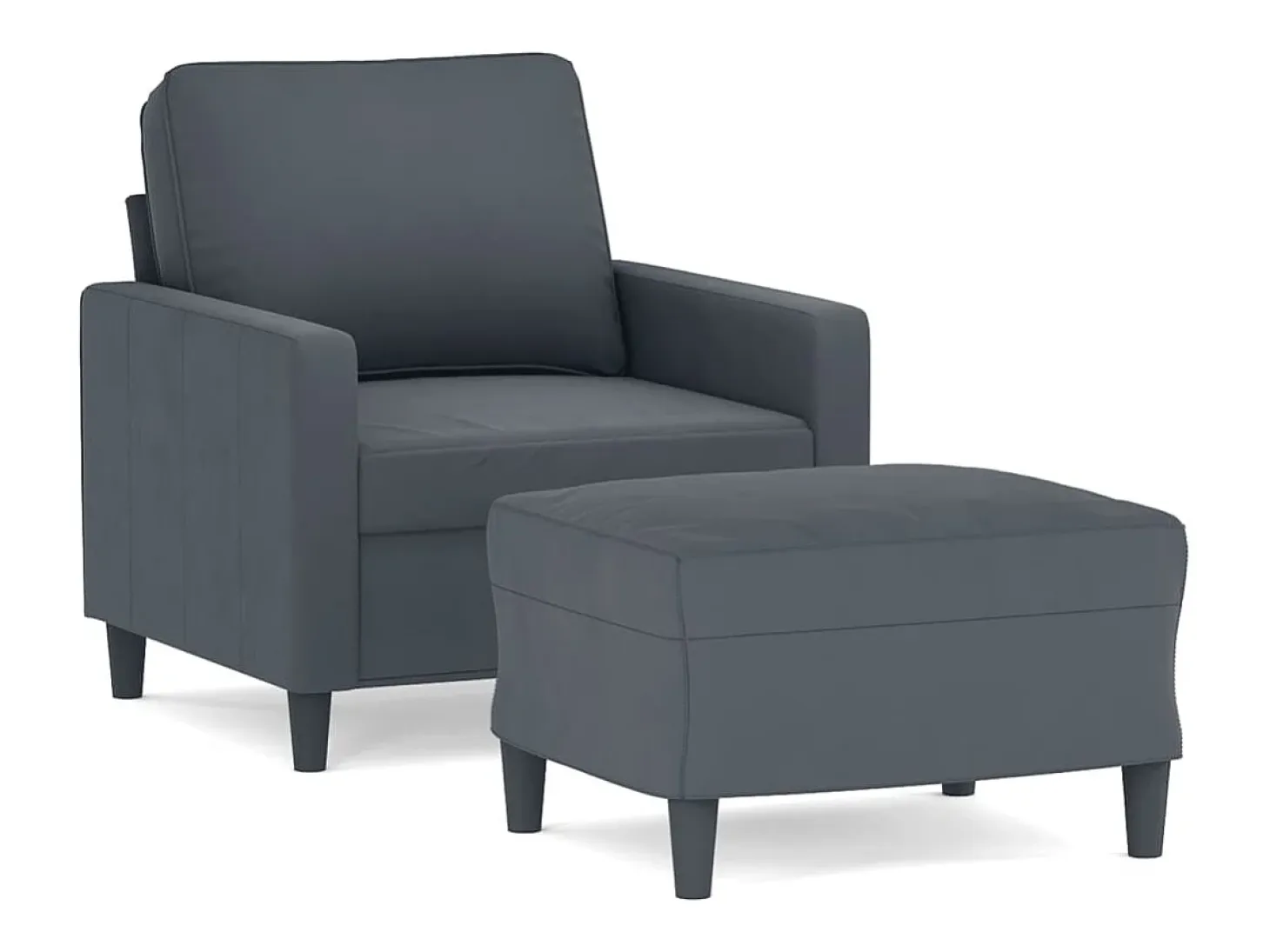 Sillón con taburete terciopelo gris oscuro 60 cm