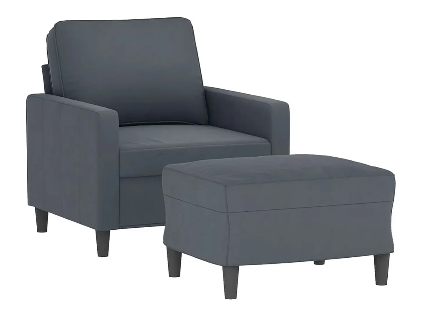 Sillón con taburete terciopelo gris oscuro 60 cm
