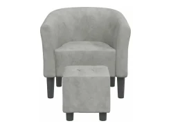 Sillón con taburete terciopelo gris claro