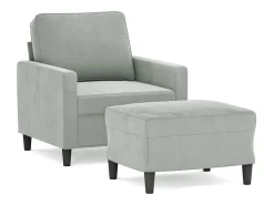 Sillón con taburete terciopelo gris claro 60 cm
