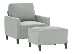 Sillón con taburete terciopelo gris claro 60 cm