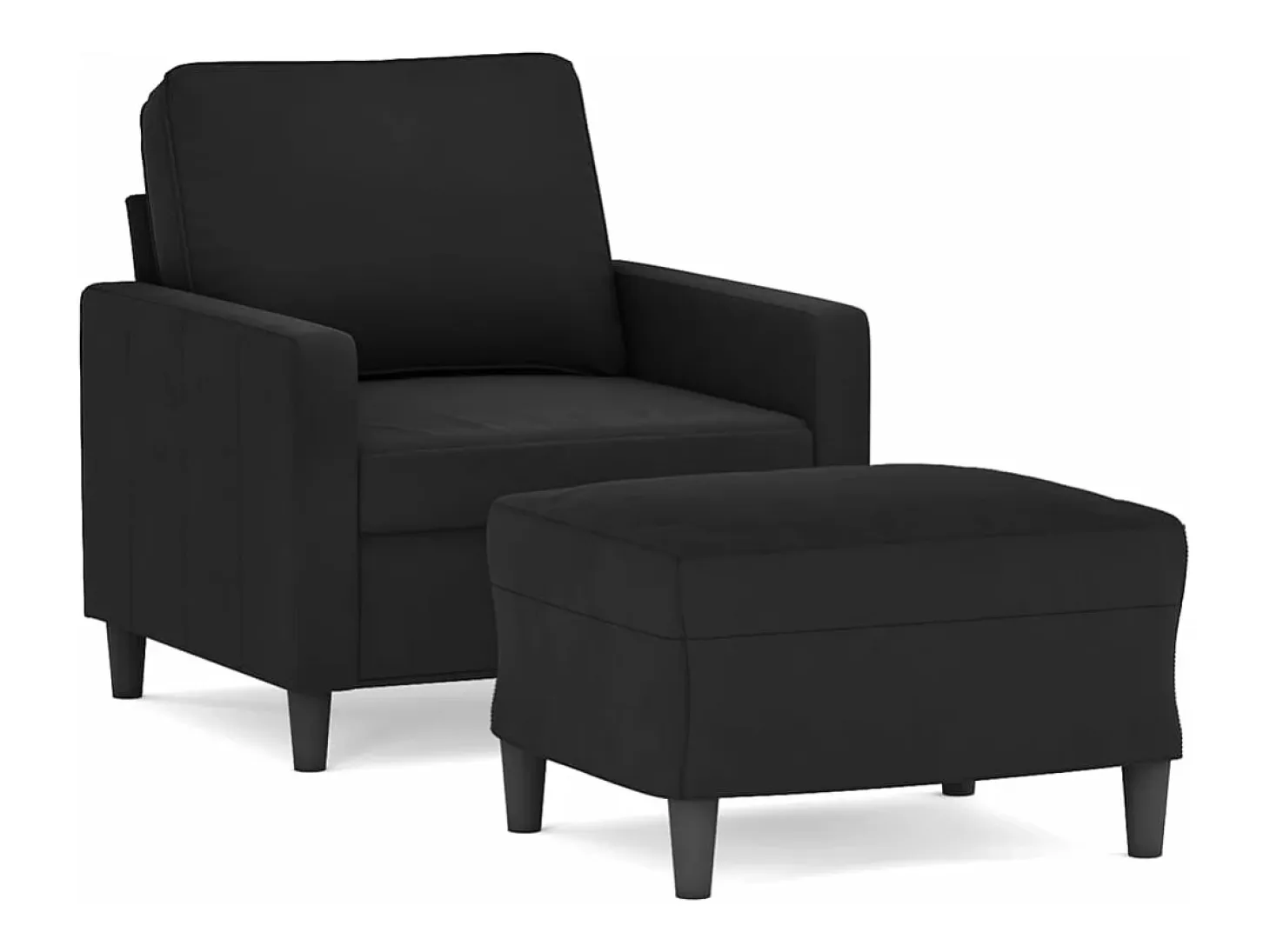Sillón con taburete terciopelo negro 60 cm