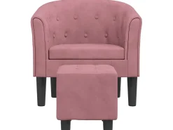 Sillón con taburete terciopelo rosa ES350159