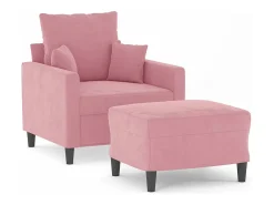 Sillón con taburete terciopelo rosa 60 cm