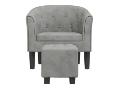 Sillón con taburete terciopelo gris claro